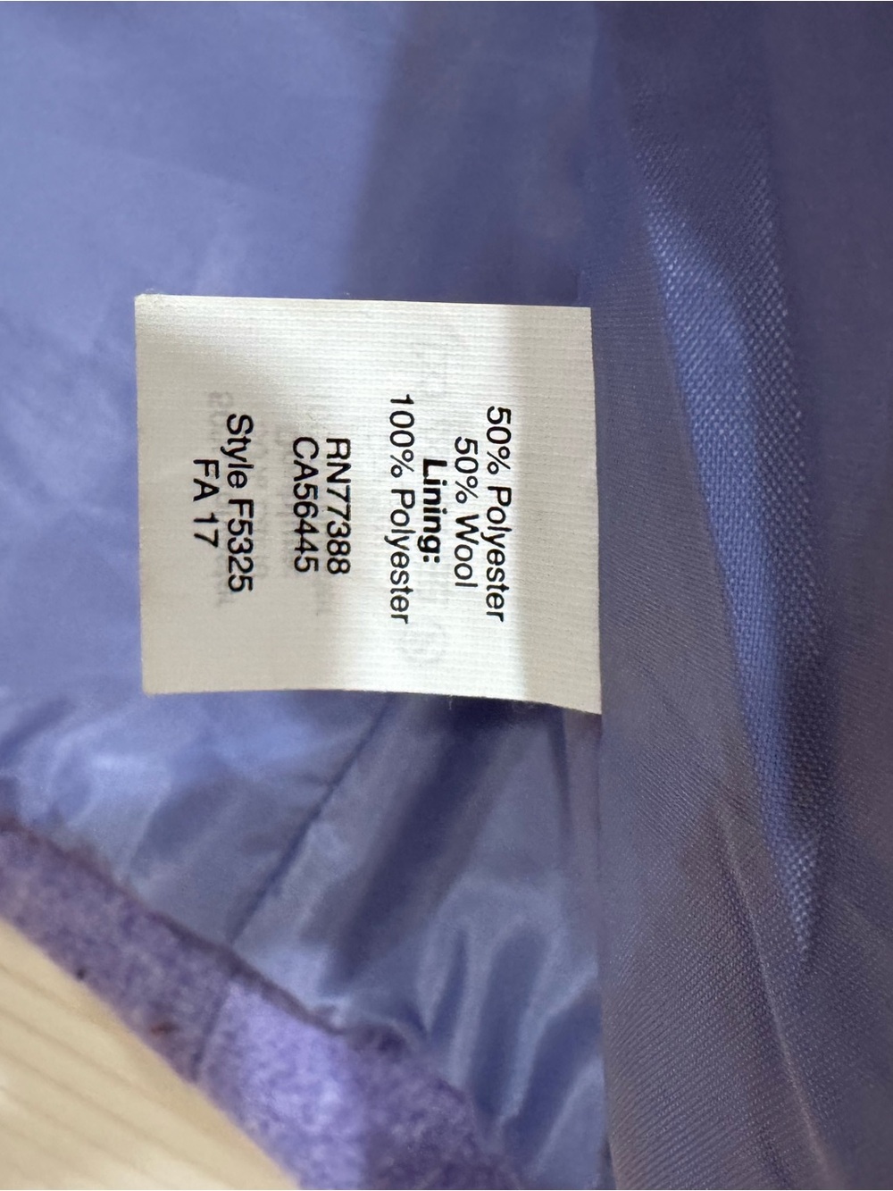 J. Crew Factory Cocoon Hyacinth Lilac Coat: Size 2 - Picture 5 of 5